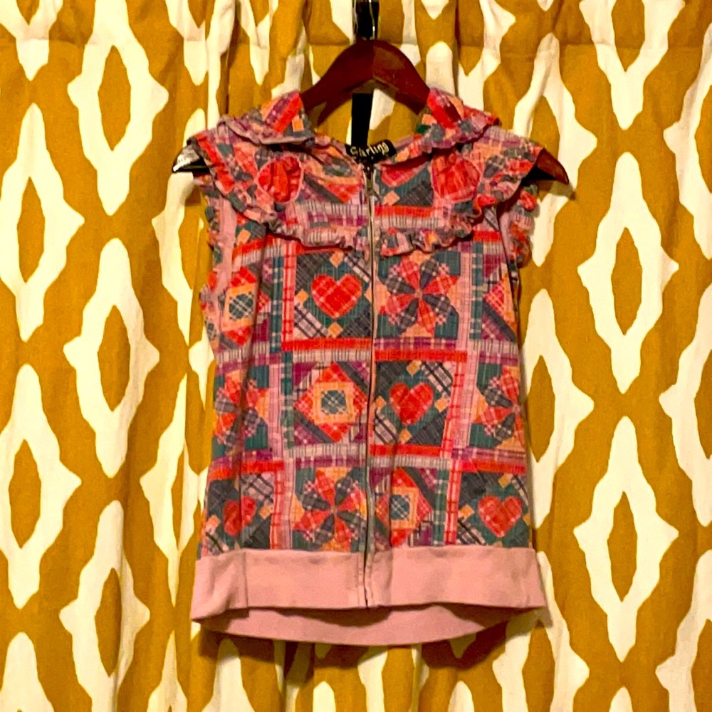Patchwork vest with hood